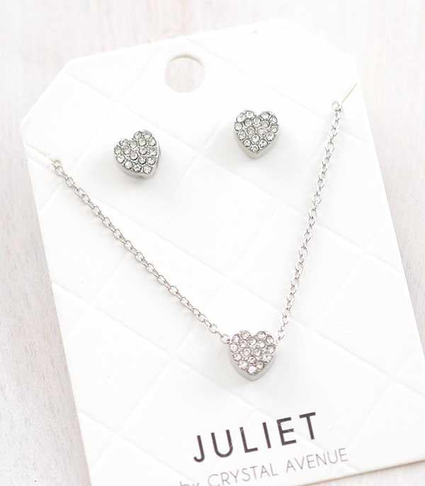 Rosie Bling Heart Necklace Set Silver