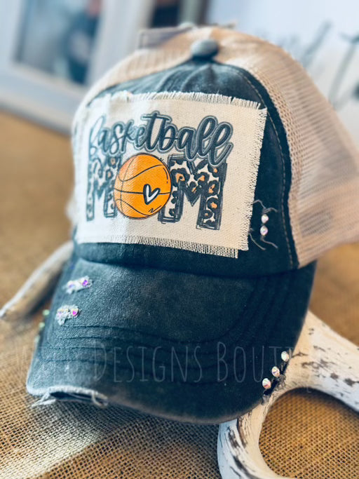 Blingy Basketball Mom Black/Beige Hat