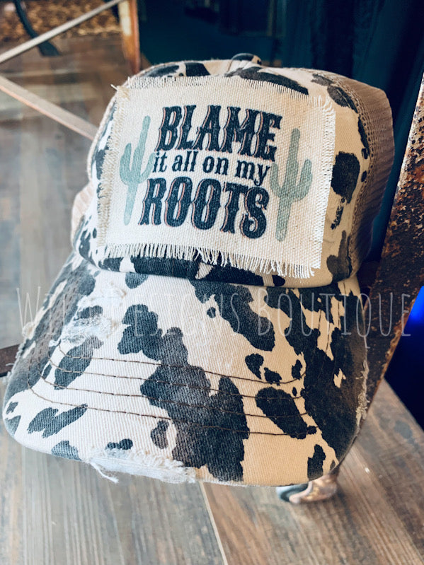 Blame It On My Roots Frayed Patch Cow/Beige Hat