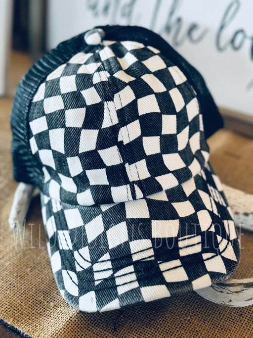 C.C. Checkered Criss Cross Hat White