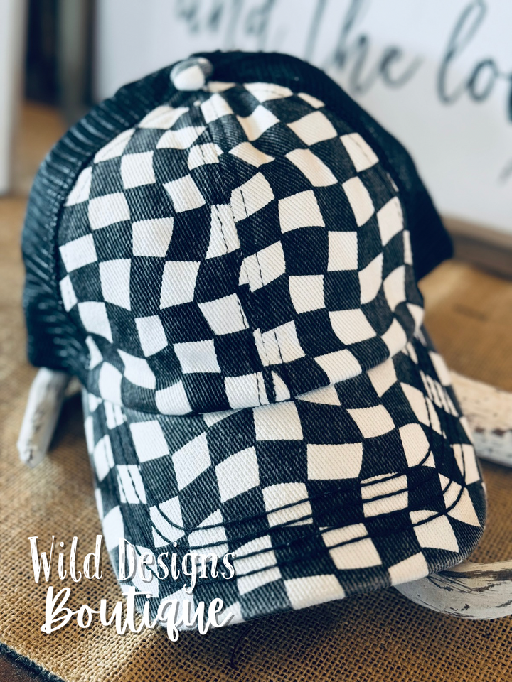 C.C. Checkered Criss Cross Hat White