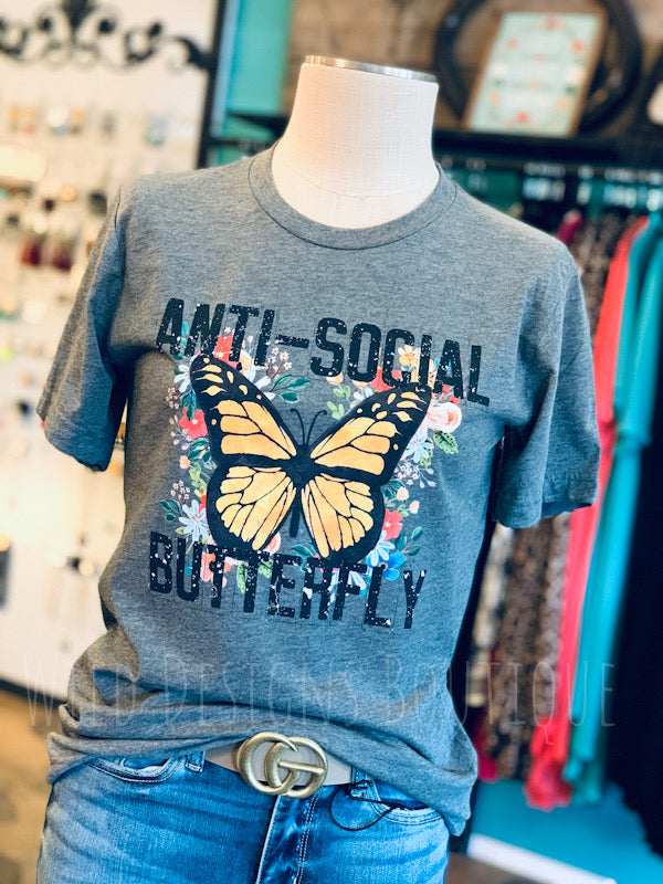 Anti-Social Butterfly Graphic Tee on mannequin