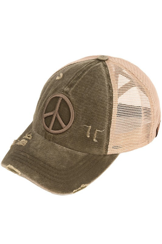 C.C. Peace Sign Criss Cross Hat Olive