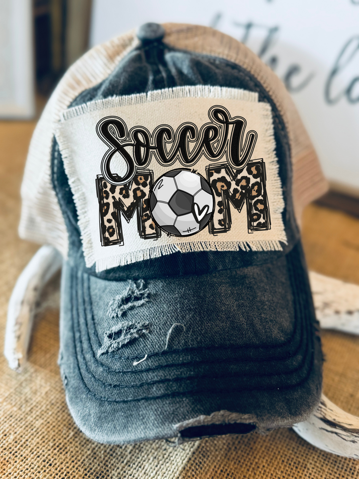 Soccer Mom Frayed Patch Black/Beige Hat