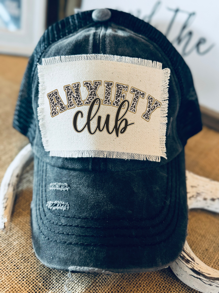 Anxiety Club Leopard Frayed Patch Hat