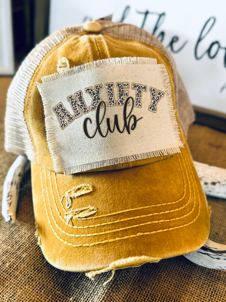 Anxiety Club Leopard Frayed Patch Hat