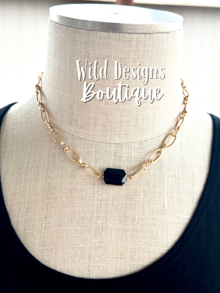 Champagne Toast Gold Necklace Black