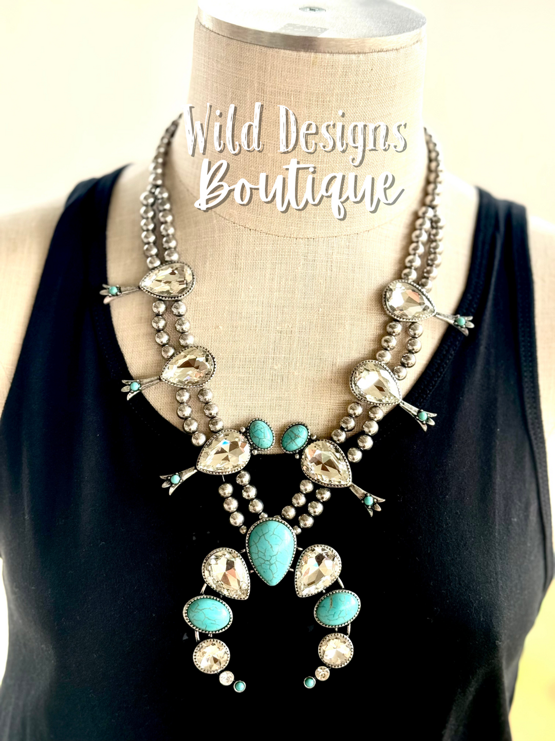 Chloe Crystal Squash Blossom Necklace Set Turquoise