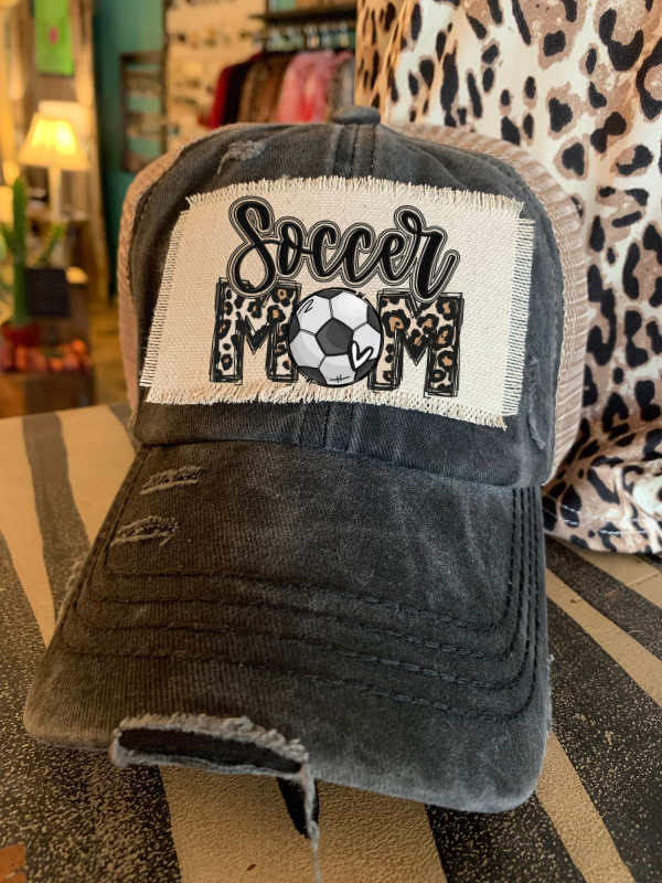 Soccer Mom Frayed Patch Black/Beige Hat