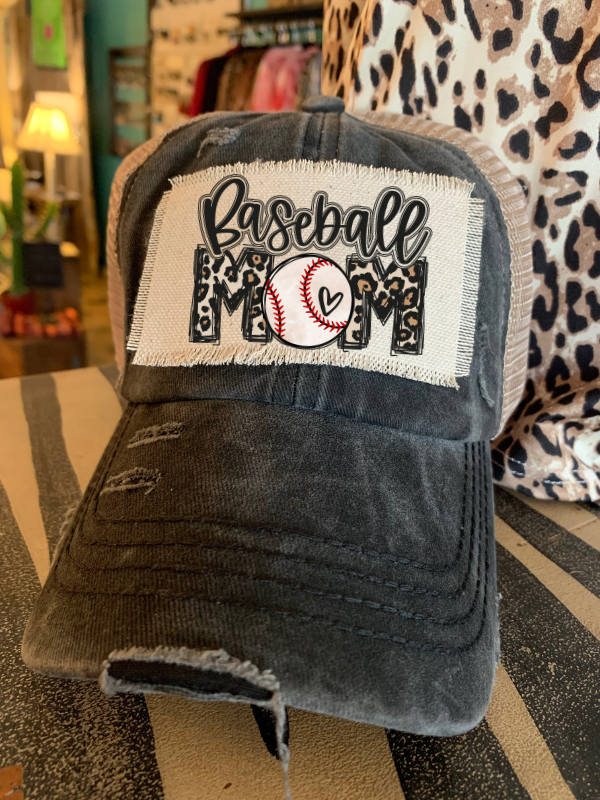 Baseball Mom patch printed on a cap